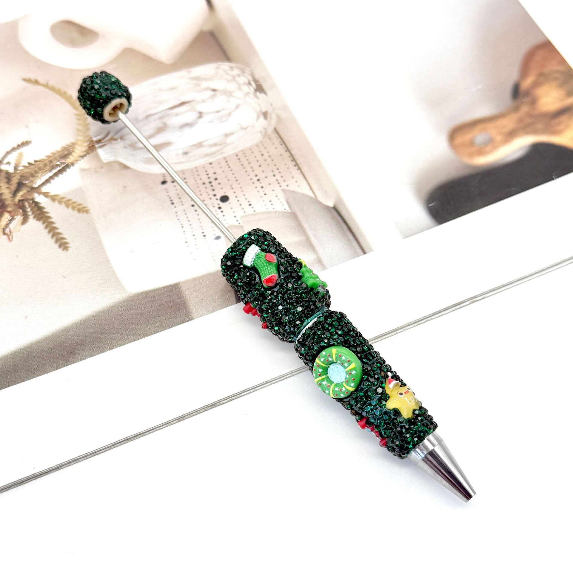 Wholesale Christmas Full Diamond Pen DIY Beadable Pen Elk Snowman